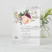 Bourgogne en peach roustic Floral QR Code Weddensc Kaart (Staand voorkant)