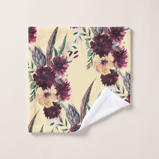 Bourgogne en perzik Hedendaagse Bloemen Badhanddoe Bad Handdoek (Wasdoekje)