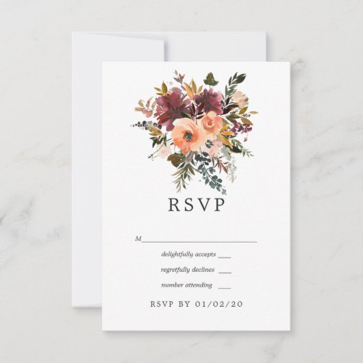 Bourgogne en Perzische Floral Geometric Wedding RSVP Kaartje (Voorkant)