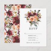 Bourgogne en Perzische Floral Geometric Wedding RSVP Kaartje (Voorkant / Achterkant)