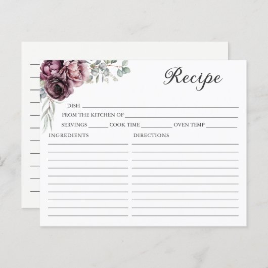 Bourgogne en Plum Herfst Bloemen Recept Kaart (Voorkant / Achterkant)