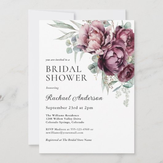 Bourgogne en Plum Herfst Bloemen Vrijgezellenfeest Kaart (Voorkant)