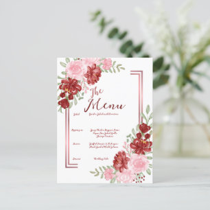 Bourgogne en Roos Floral Wedding Briefkaart