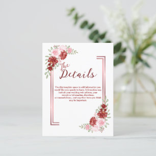 Bourgogne en Roos Floral Wedding Briefkaart