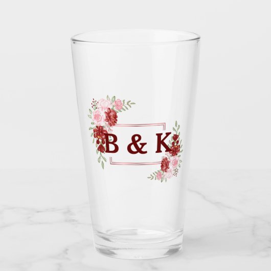 Bourgogne en Roos Floral Wedding Glas (Voorkant)