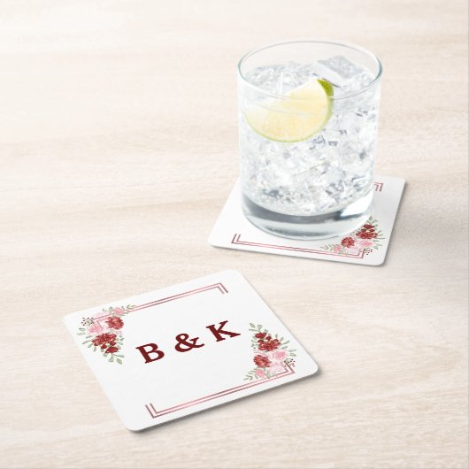 Bourgogne en Roos Floral Wedding Kartonnen Onderzetters (Insitu)