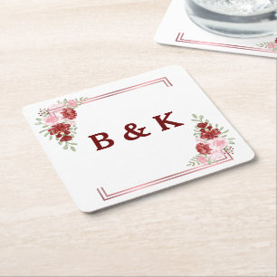 Bourgogne en Roos Floral Wedding Kartonnen Onderzetters
