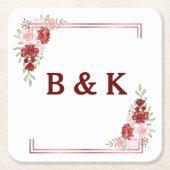 Bourgogne en Roos Floral Wedding Kartonnen Onderzetters (Voorkant)