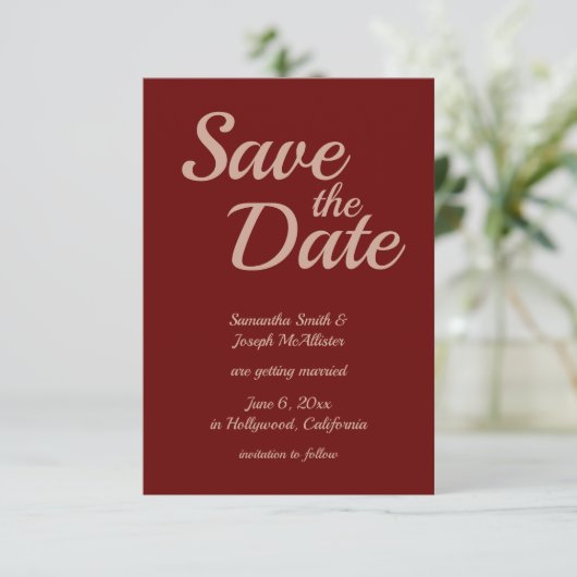 Bourgogne en Roos Gold Damask Save the Date Kaart (Staand voorkant)