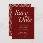 Bourgogne en Roos Gold Damask Save the Date Kaart (Voorkant / Achterkant)