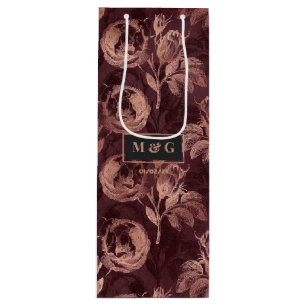 Bourgogne en Roos Gold Floral Wedding Wijn Cadeautas
