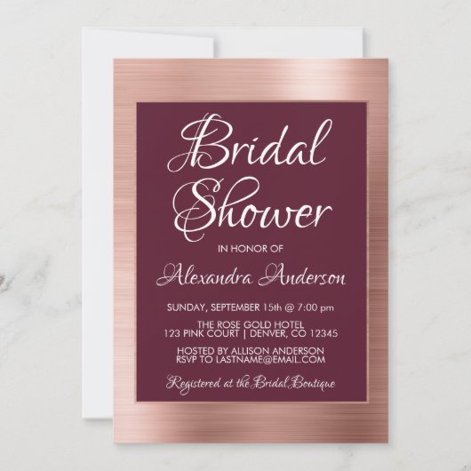 Bourgogne en Roos Gold Foil Vrijgezellenfeest Kaart (Voorkant)