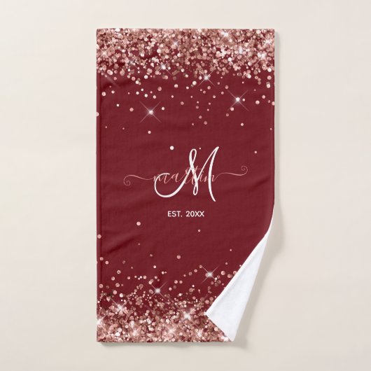 Bourgogne en Roos Gold Glitter Family Monogramed Handdoek (Handdoek)