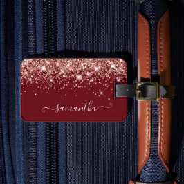 Bourgogne en Roos Gold Glitter Girly Signature Bagagelabel