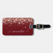 Bourgogne en Roos Gold Glitter Girly Signature Bagagelabel (Voorkant horizontaal)