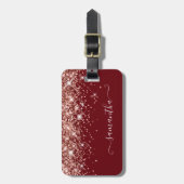 Bourgogne en Roos Gold Glitter Girly Signature Bagagelabel (Voorkant verticaal)