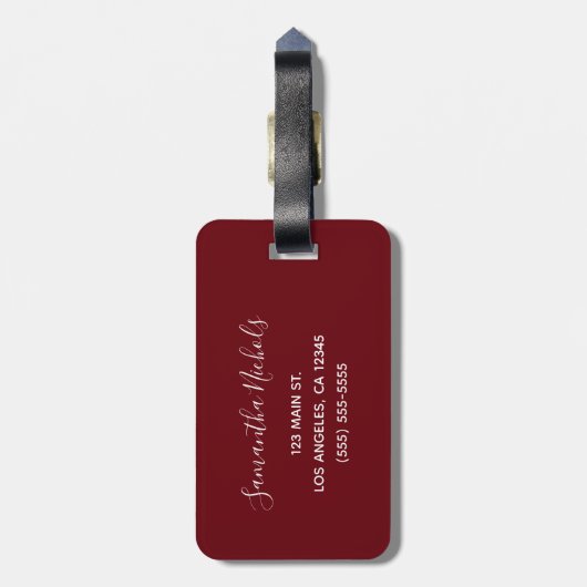 Bourgogne en Roos Gold Glitter Girly Signature Bagagelabel (Achterkant verticaal)