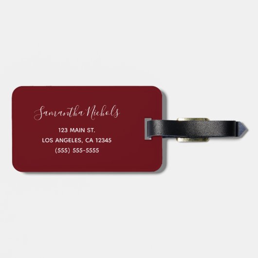 Bourgogne en Roos Gold Glitter Girly Signature Bagagelabel (Achterkant horizontaal)