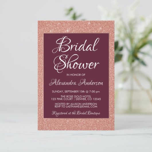 Bourgogne en Roos Gold Glitter Vrijgezellenfeest Kaart (Staand voorkant)