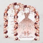 Bourgogne en Roos Gold Quinceañera Dress Balloon Kaart (Voorkant / Achterkant)