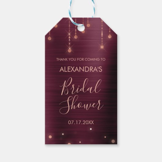 Bourgogne en Roos Gold Vrijgezellenfeest Cadeaulabel (Voorkant)