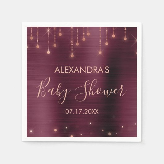 Bourgogne en Roos Goud Baby shower Servet (Voorkant)