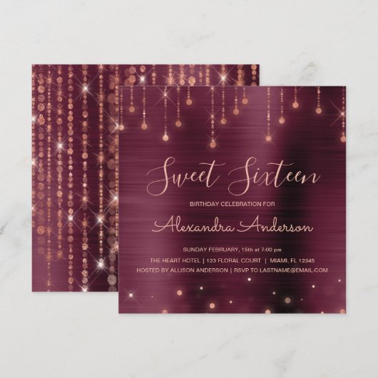 Bourgogne en Roos Goud Sweet Zestien Verjaardag Kaart (Voorkant / Achterkant)