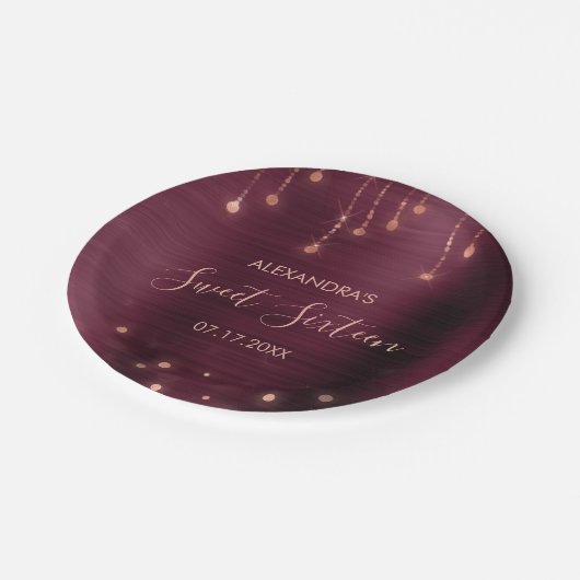 Bourgogne en Roos Goud Sweet Zestien Verjaardag Papieren Bordje (Gekanteld)