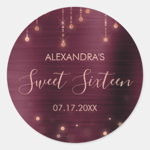 Bourgogne en Roos Goud Sweet Zestien Verjaardag Ronde Sticker