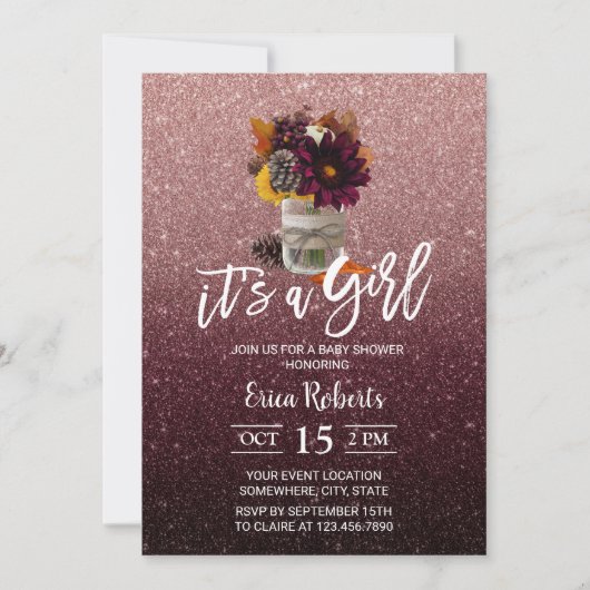 Bourgogne en Roos goudherfst Floral Jar Baby showe Kaart (Voorkant)