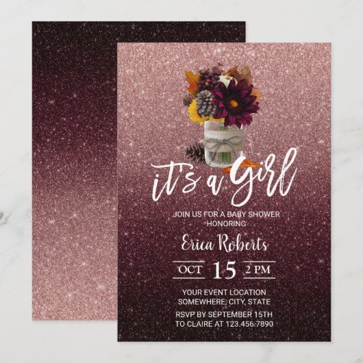 Bourgogne en Roos goudherfst Floral Jar Baby showe Kaart (Voorkant / Achterkant)