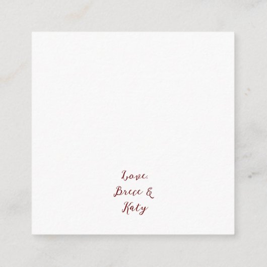 Bourgogne en Roos op groen huwelijk Informatiekaartje (Achterkant)