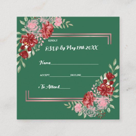 Bourgogne en Roos op groen huwelijk Informatiekaartje (Voorkant)