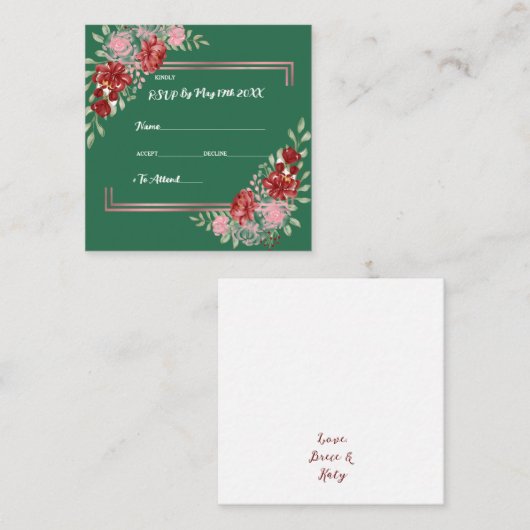 Bourgogne en Roos op groen huwelijk Informatiekaartje (Voorkant / Achterkant)