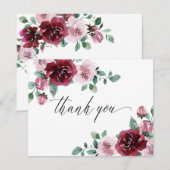 Bourgogne en Roos Pink Floral Maroon Wedding Bedankkaart (Voorkant / Achterkant)