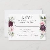 Bourgogne en Roze Bloemen Elegante RSVP Maaltijdke (Voorkant)
