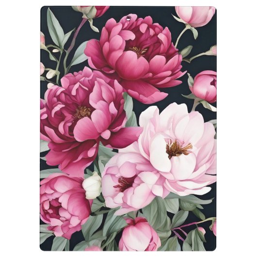 Bourgogne en roze bloemen op zwart klembord (Achterkant)