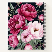 Bourgogne en roze bloemen op zwart notitieboek (Achterkant)