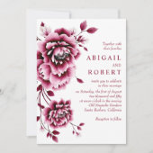 Bourgogne en roze bloemen pioenroos bloemen bruilo kaart (Voorkant)