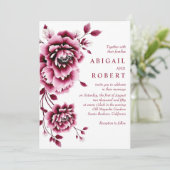 Bourgogne en roze bloemen pioenroos bloemen bruilo kaart (Staand voorkant)