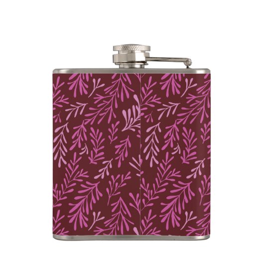 Bourgogne en roze bloemen tropische blad patroon heupfles (Achterkant)