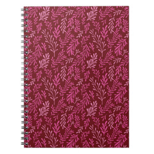 Bourgogne en roze bloemen tropische blad patroon notitieboek