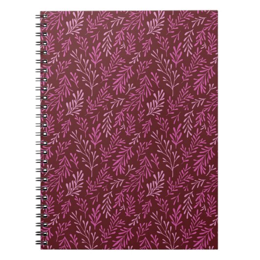Bourgogne en roze bloemen tropische blad patroon notitieboek (Voorkant)