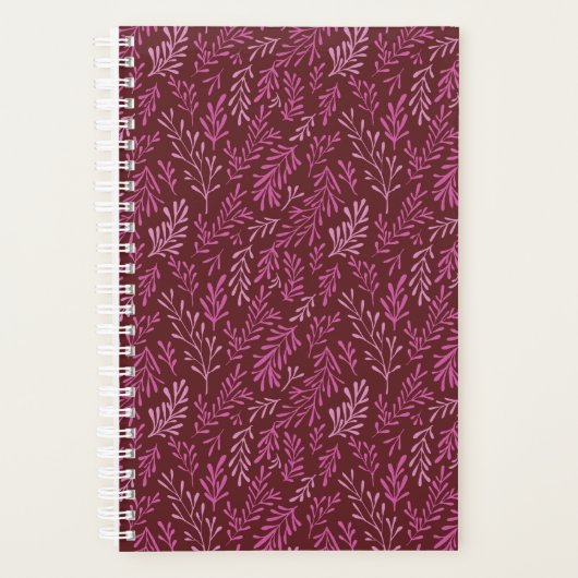 Bourgogne en roze bloemen tropische blad patroon planner (Voorkant)