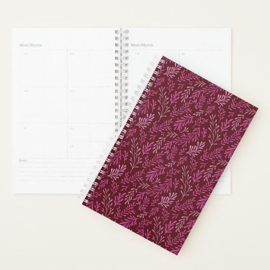 Bourgogne en roze bloemen tropische blad patroon planner (Display)