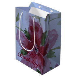 Bourgogne en roze bloemenpatroon medium cadeauzakje