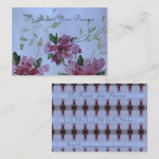 Bourgogne en roze bloemig notitiekaartje (Voorkant / Achterkant)