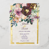 Bourgogne en roze bruine bruidsschat bruiloft folie uitnodiging (Voorkant)