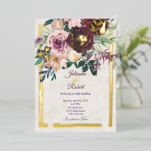 Bourgogne en roze bruine bruidsschat bruiloft folie uitnodiging (Staand Voorkant)