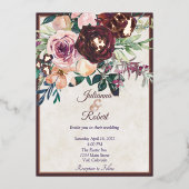 Bourgogne en roze bruine bruidsschat bruiloft folie uitnodiging (Voorkant)